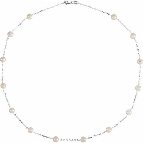 Freshwater Pearl Tincup Necklace - Sterling Silver