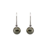 Tahitian Pearl & Diamond Dangle Earrings 1/8 ctw - 14K White Gold