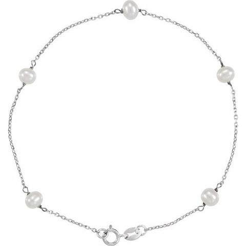Freshwater Pearl Tincup Bracelet - 14K White Gold