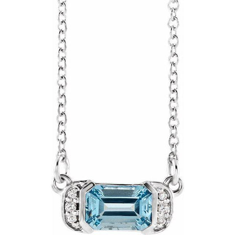 Aquamarine & Diamond Bar .02 ctw Necklace 16" - Henry D Jewelry