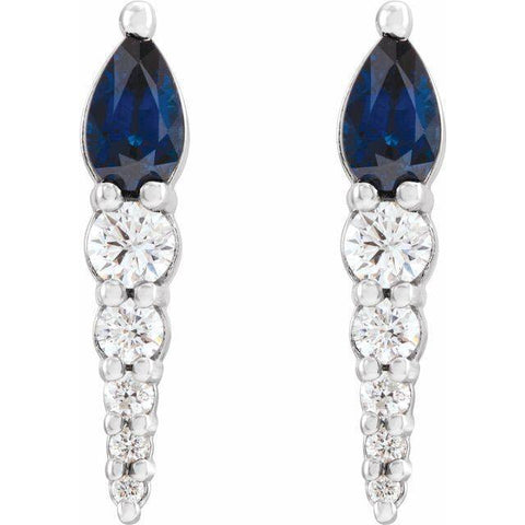Blue Sapphire & Diamond Drop Earrings 1/4 ctw - 14K White Gold - Henry D