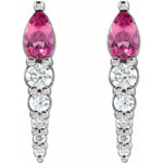 Pink Tourmaline & Diamond Drop Earrings 1/4 ctw - 14K White Gold