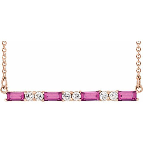 Pink Tourmaline & Diamond Bar 1/5 ctw Necklace 16-18" - Henry D Jewelry