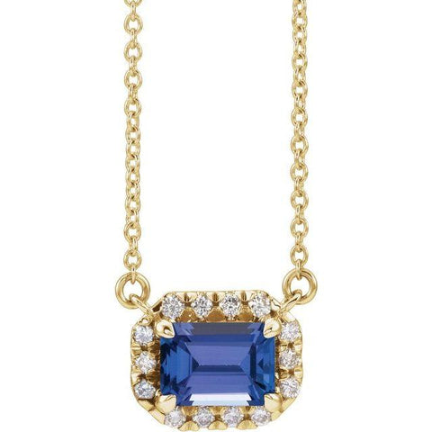 Tanzanite & Diamond Halo 1/8 ctw Necklace 18" - Henry D Jewelry