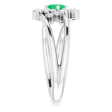 Emerald & Diamond Bypass Ring 1/8 ctw - 14K White Gold