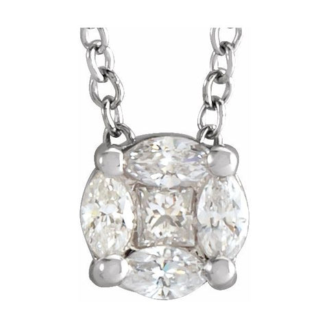 Diamond Cluster Necklace 1/6 ctw - 14K White Gold