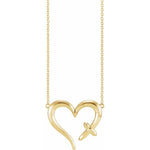 Open Heart Cross Necklace - 14K Yellow Gold