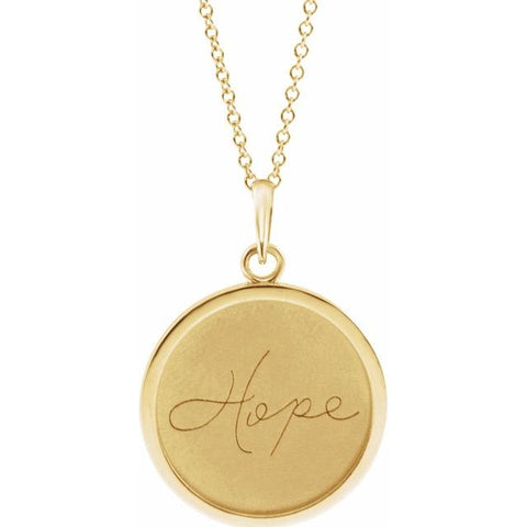 Hope Engraved Disc Necklace - 14K Yellow Gold