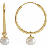 Freshwater Pearl Huggies Earrings - 14K Yellow Gold
