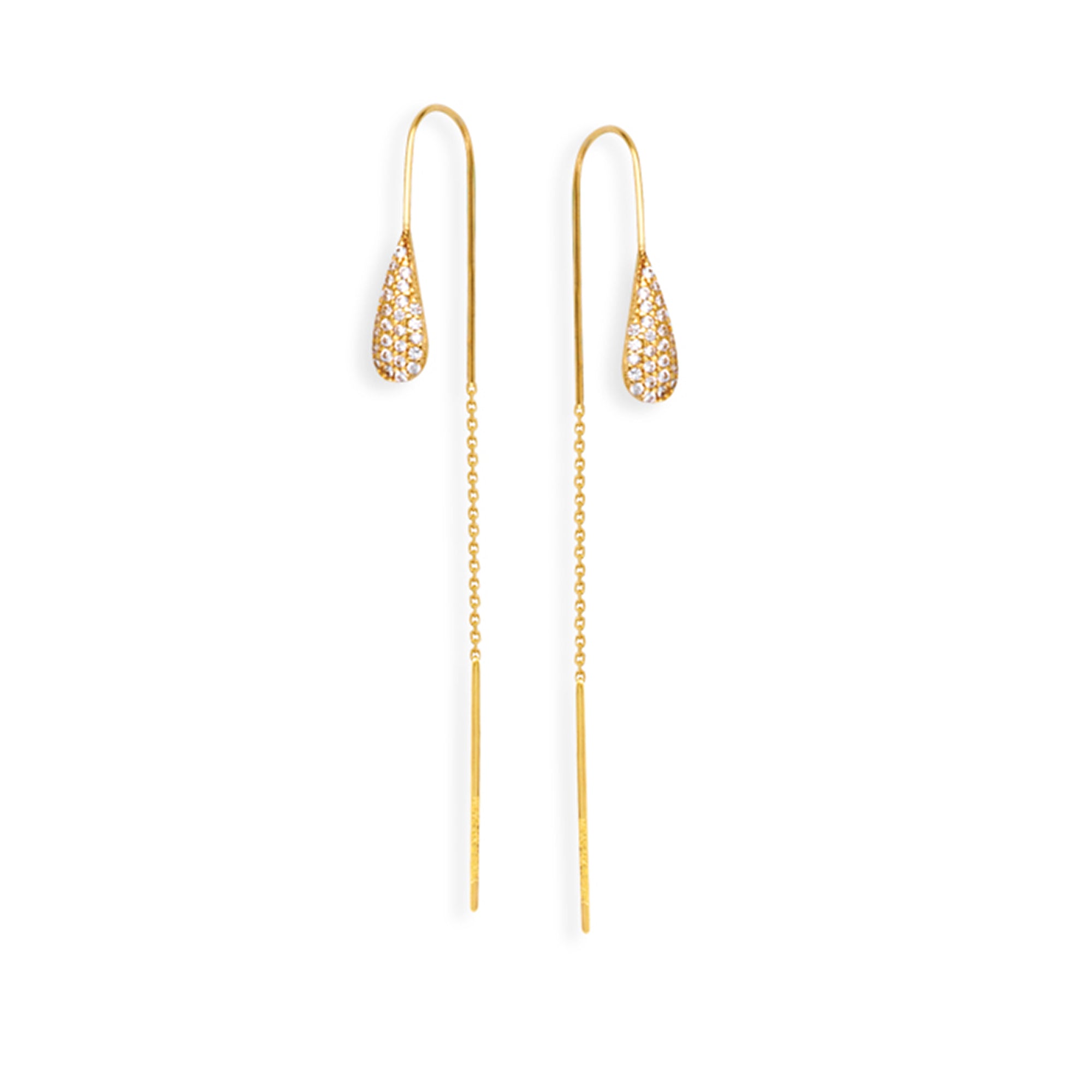 CZ Tear Drop Bridge Hook Threader retailer Earrings Real 14k Yellow Gold