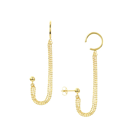 Triple Strand Chain Ear Cuffs - 14K Yellow Gold