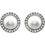 Freshwater Pearl & Diamond Halo Earrings 1/8 ctw - 14K White Gold