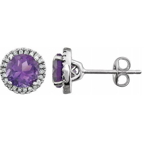 Amethyst & Diamond Halo 1/10 ctw Earrings - Henry D Jewelry