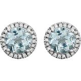 Aquamarine & Diamond Halo Earrings 1/8 ctw - 14K White Gold - Henry D