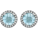 Sky Blue Topaz & Diamond Halo Earrings 1/8 ctw - 14K White Gold