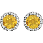 Citrine & Diamond Halo Earrings 1/8 ctw - 14K White Gold