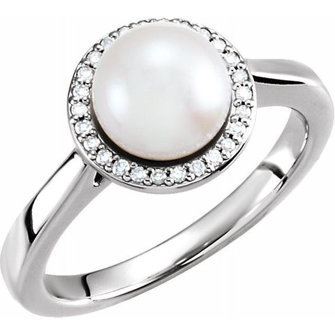 Freshwater Pearl & Diamond Ring .07 ctw
