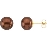 Dyed Chocolate Freshwater Pearl Stud Earrings - 14K Yellow Gold