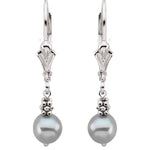 Grey Freshwater Pearl Dangle Earrings - 14K White Gold