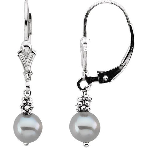 Grey Freshwater Pearl Dangle Earrings - 14K White Gold