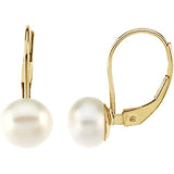 Freshwater Pearl Lever back Earrings - 14K Yellow Gold