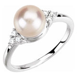 Freshwater Pearl & Diamond Ring 1/8 ctw