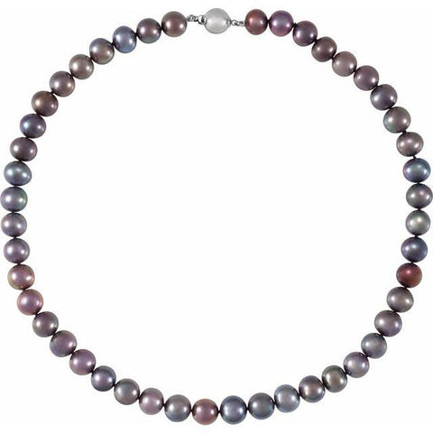 Sterling Silver Black Freshwater Pearl 10-11mm Necklace 18" - Henry D Jewelry