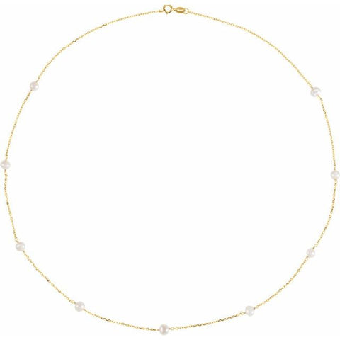 Freshwater Pearl Tincup Necklace - 14K Yellow Gold