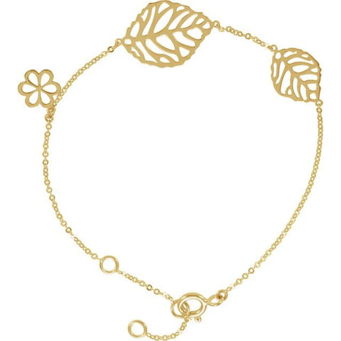 Leaf & Floral-Inspired Bracelet - 14K Yellow Gold
