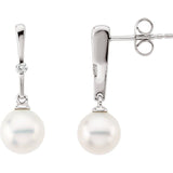 Freshwater Pearl & Diamond Earrings .06 ctw - 14K White Gold