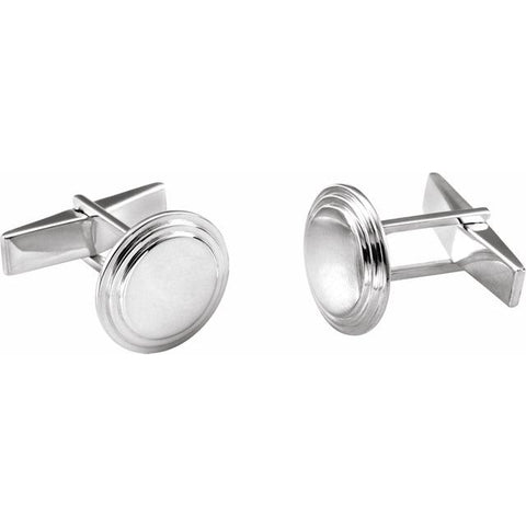 Posh Mommy® Engravable Round Cuff Links - Sterling Silver