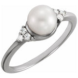 Freshwater Pearl & Diamond Ring .09 ctw - 14K White Gold