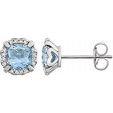 Sky Blue Topaz & Diamond Halo Earrings 1/10 ctw  - 14K White Gold