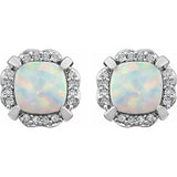 Opal & Diamond Halo Earrings 1/10 ctw  - 14K White Gold