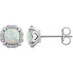 Opal & Diamond Halo Earrings 1/10 ctw  - 14K White Gold