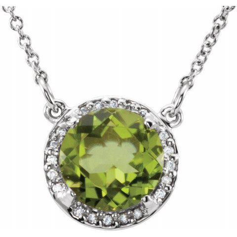 Peridot & Diamond Halo .05 ctw Necklace 16" - Henry D Jewelry