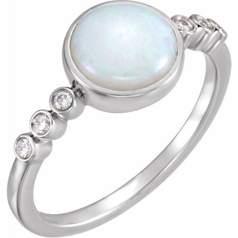 Opal & Diamond Ring 1/10 ctw - 14K White Gold