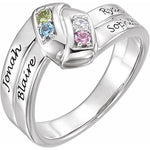 Engravable 4 Stone Family Ring - Sterling Silver