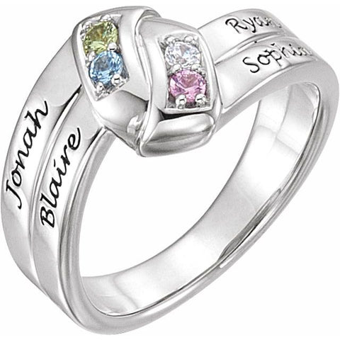 Engravable 4 Stone Family Ring - Sterling Silver