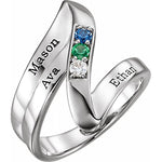 Engravable 3 Stone Family Ring - Sterling Silver
