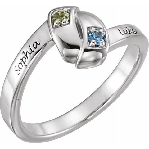 Engravable 2 Stone Family Ring - Sterling Silver