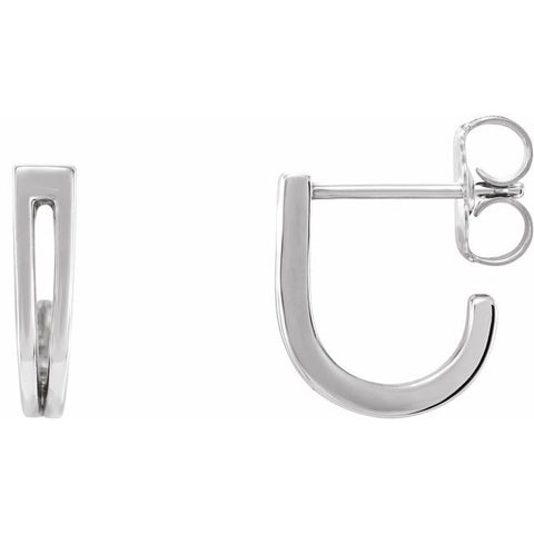 Geometric J-Hoop Earrings - Sterling Silver