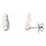 Freshwater Pearl & Diamond Ear Climber Earrings 1/10 ctw