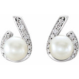 Freshwater Pearl & Diamond Earrings 1/10 ctw - 14K White Gold