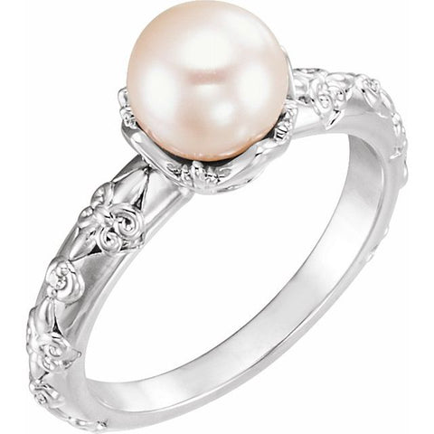 Freshwater Pearl & Diamond Ring .02 ctw - 14K White Gold