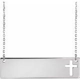 Pierced Cross Engravable Bar Necklace