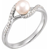 Freshwater Pearl & Diamond Ring 1/10 ctw - 14K White Gold