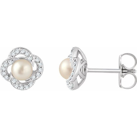 Freshwater Pearl & Diamond Earrings 1/6 ctw - 14K White Gold