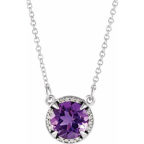 Amethyst & Diamond Halo .05 ctw Necklace 16" - Henry D Jewelry