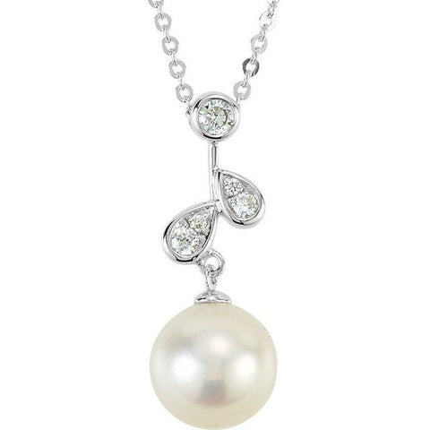 14K White Gold Freshwater Pearl 8mm & Diamond 1/10 ctw Necklace 18" - Henry D Jewelry